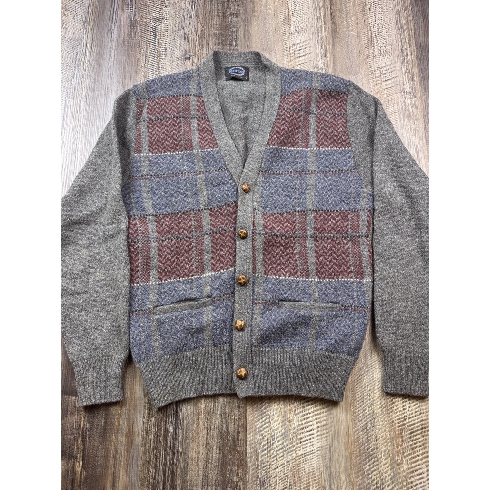 VINTAGE Jantzen Sweater Mens Medium Gray Button Cardigan Grandpa Wool Grunge USA